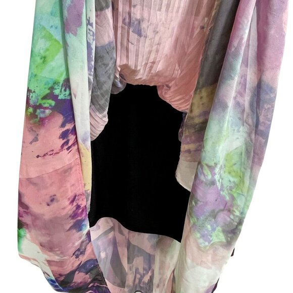 Warehouse Pleated Sleeveless Midi Dress Abstract Black Multi Size 10 Lined Sheer - Picture 7 of 10